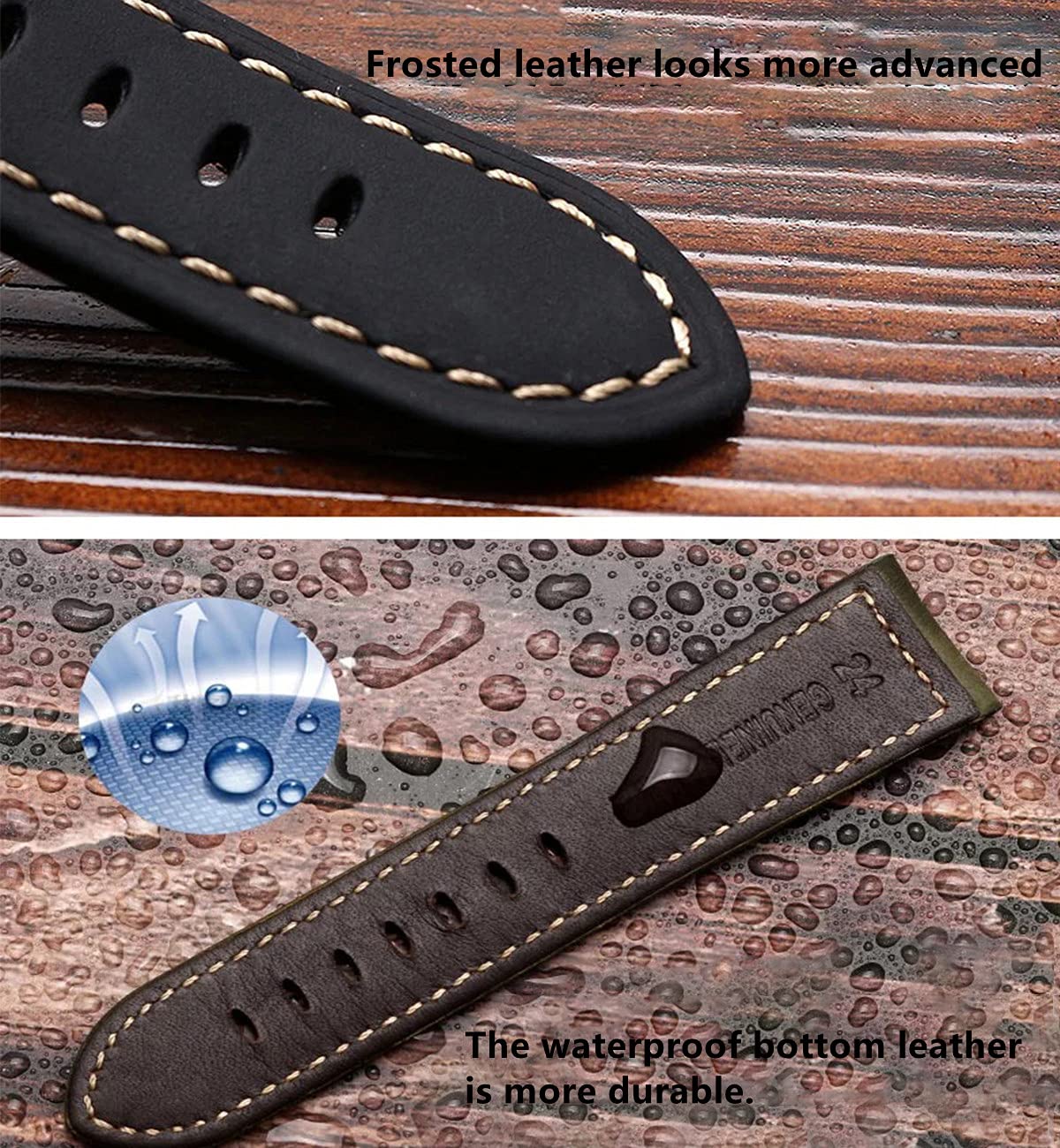 Niziruoup 24mm Leather Watch Bands for Men, Vintage Top Grain Leather Watch Strap Compatible with Panerai Watch Band, Genuine Leather Bracelet Watch Replacement Band, Khaki
