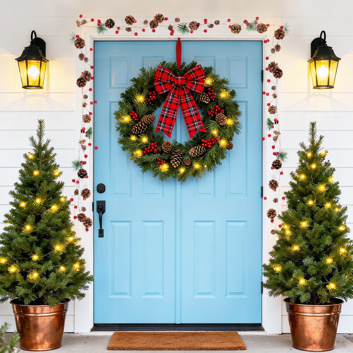 Larber 9.8Ft Christmas Pine Cone String Lights with Red Berries, Bells & Needles 30 LED Battery Operated Prelit Garland for Christmas Home Table Holiday Indoor/Outdoor Decorations