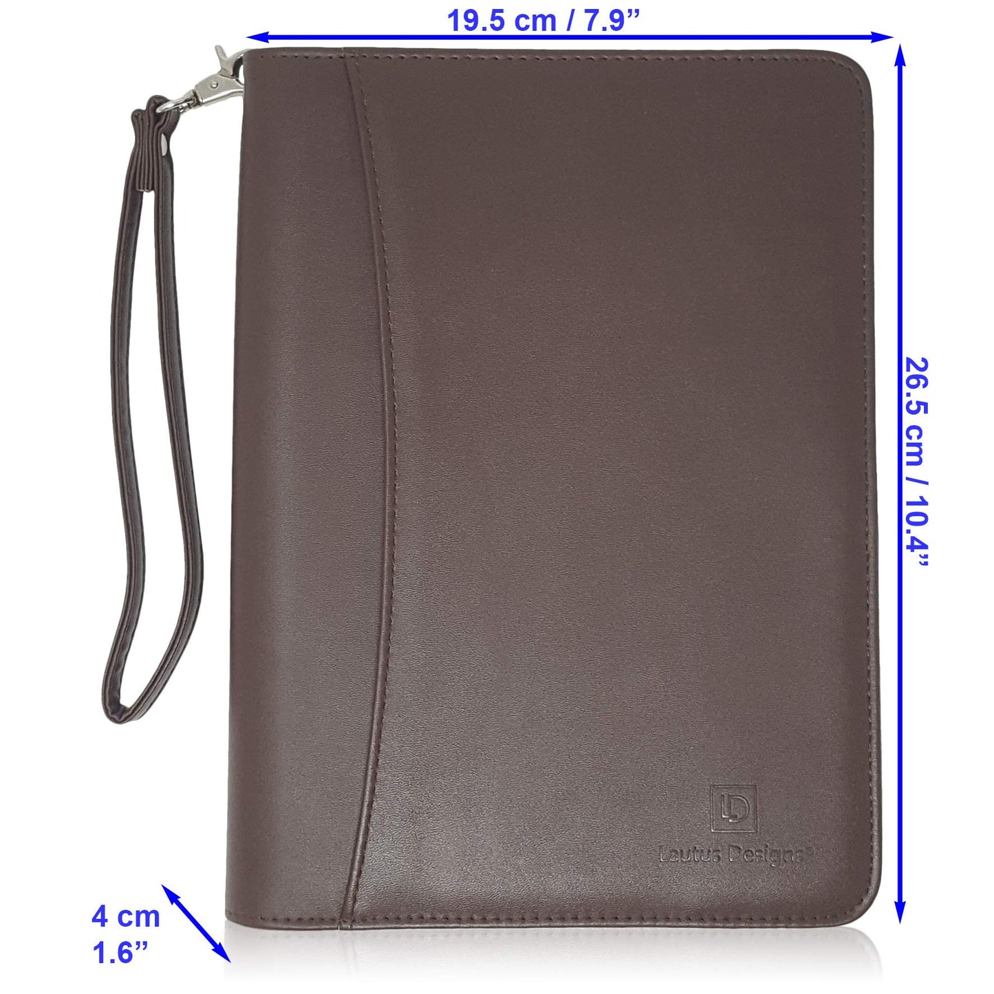 Zippered Portfolio Binder with Junior Legal 5x8 Notepad - Dark Brown PU Faux Leather Business Padfolio Organizer Folder with 8 Inch Tablet Sleeve & Gift Box by Lautus Designs