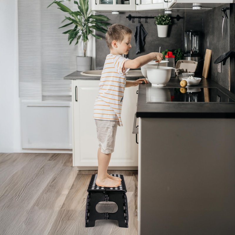 Delxo Folding Step Stool for Kids and Adults,15-Inch Extra Wide 9 Inch Height Heavy Duty Stepping Stool More Safe and Comfortable Non Slip Foldable Step Stool Black