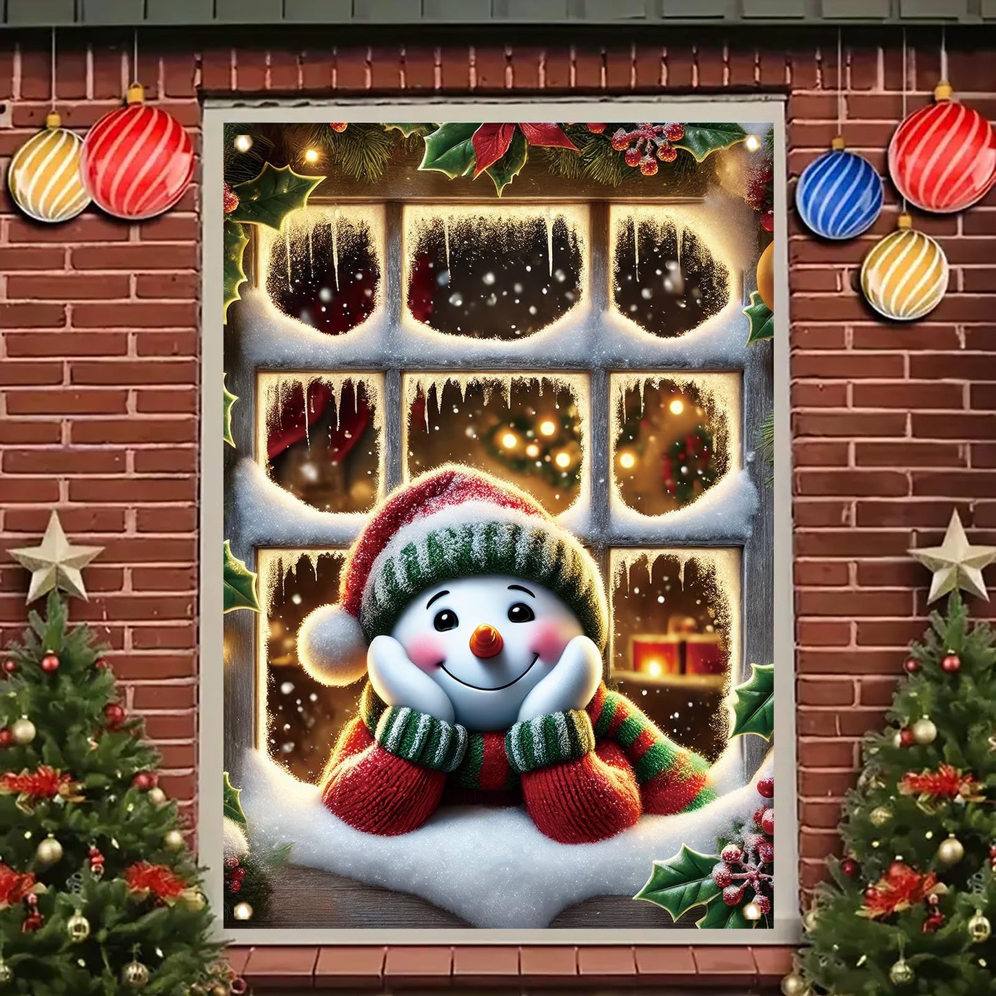 Saoplasa Christmas Window Cover Xmas Snowman Winter Decoration for Home Holiday Outdoor Window Clings 47x31 Inch Xmas Frosted Glass Sticker Removable Festive Mural for Living Room Kids Bedroom Decor