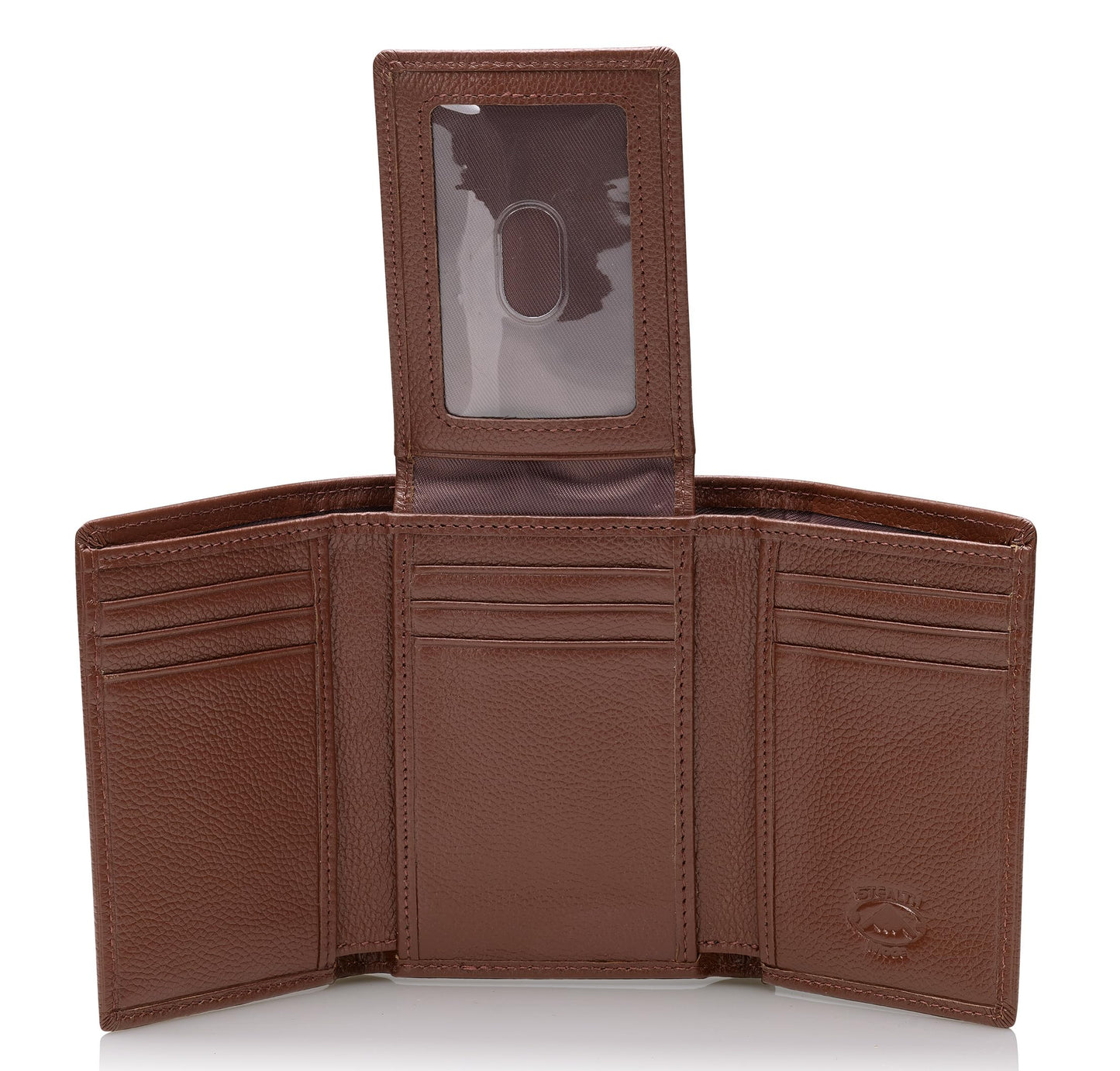 Stealth Mode Trifold Wallet - RFID Blocking Wallet with Flip ID Holder - Leather Case for Money, Credit Cards - Mens Organizer, Divided Billfold, Identity Protection - Men's Gifts (Brown Pebble)