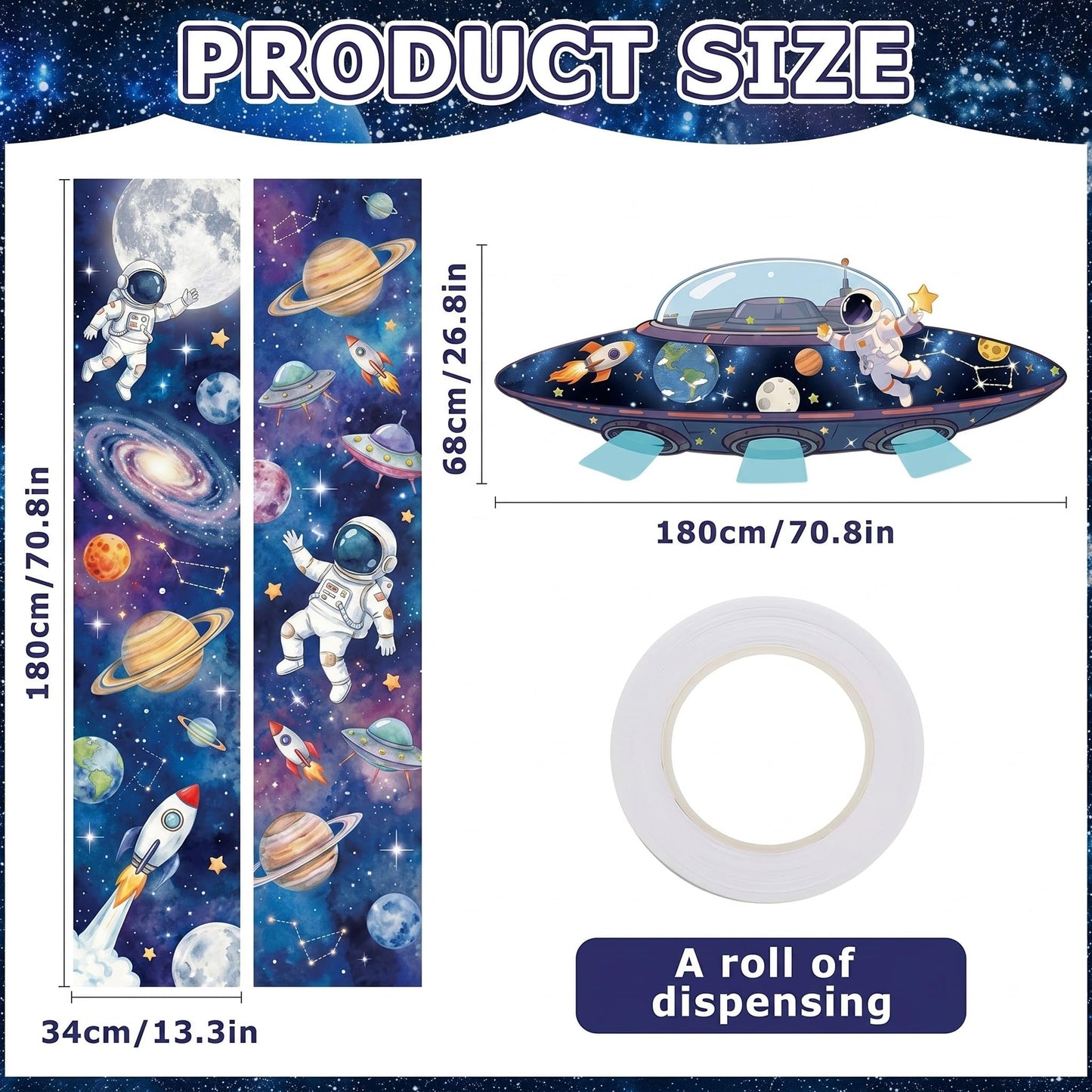 Chicplaid 3 Pcs Space Theme Party Decoration Outer Space Porch Banner Spaceship Astronaut Hanging Door Sign Galaxy Solar System Planet Backdrop for 2026 VBS Classroom Bedroom Birthday Supplies