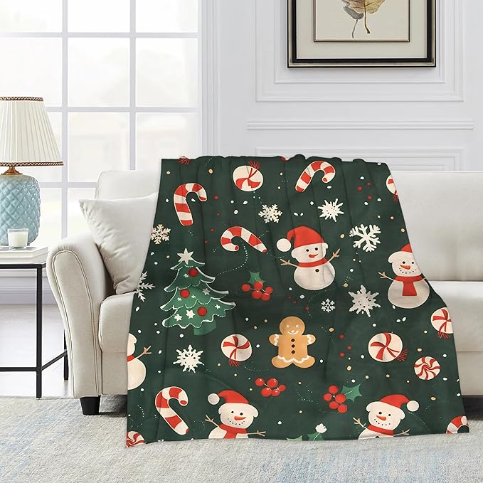 Merry Christmas Blanket Gfits for Women Men Kids Candy Snowflake Throw Blankets Soft Lightweight for Home Decor Couch Bed Sofa 50x60 Inches