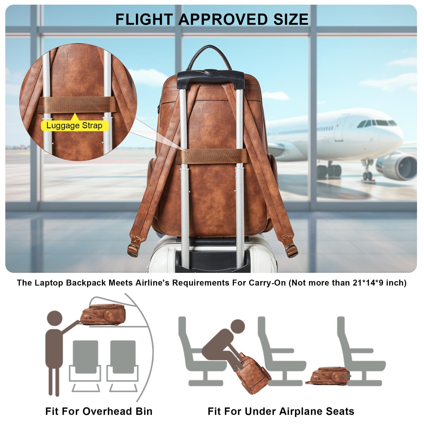 tiamyi Leather Backpack for Women Men, Fits 16.0 Inch Laptop, Soft Vegan Leather Backpack for Travel and Daily Use, Brown