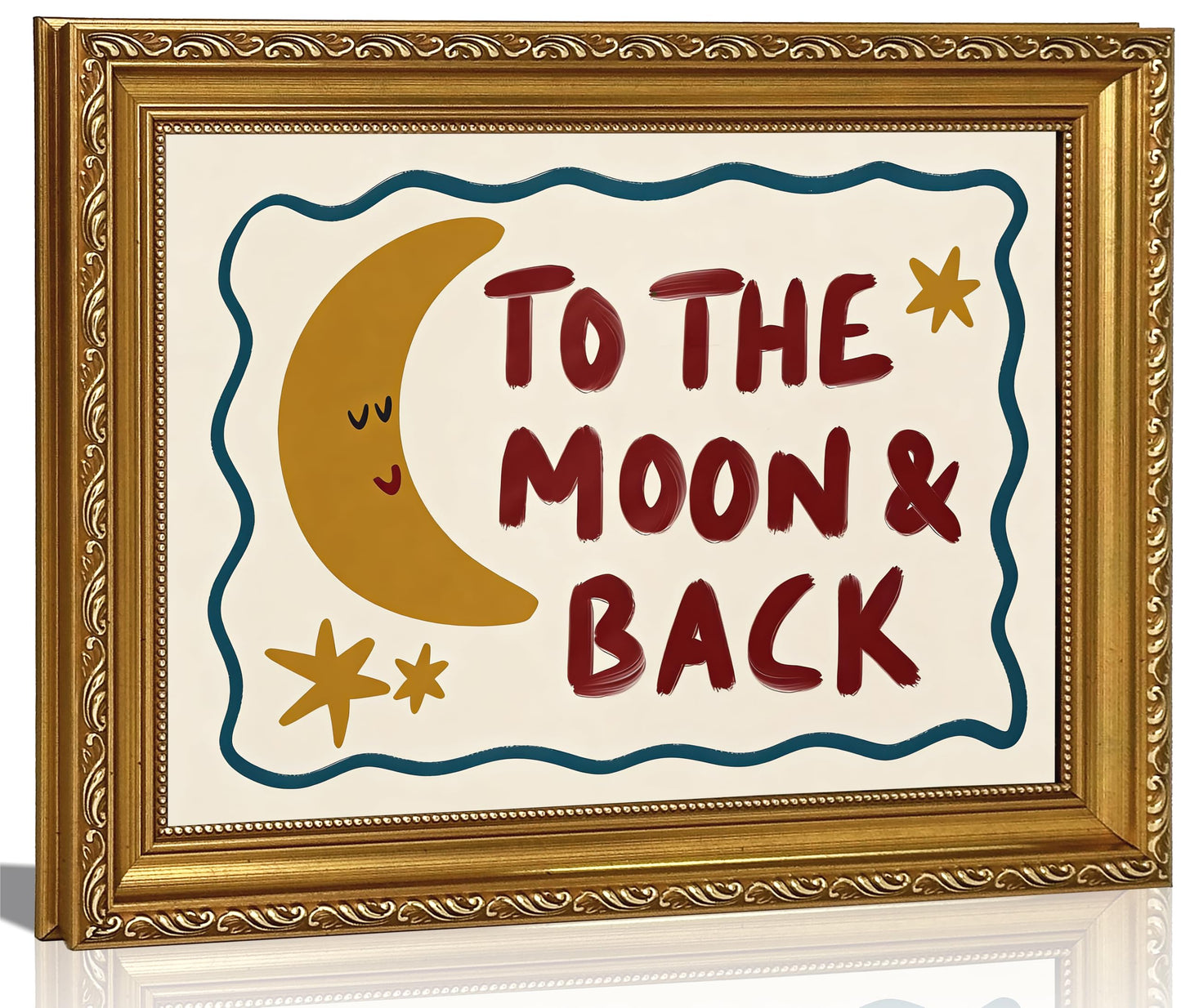 FKRYTYB Moon & Star Wall Art Ornate Gold Framed Nursery Decor 16x12in