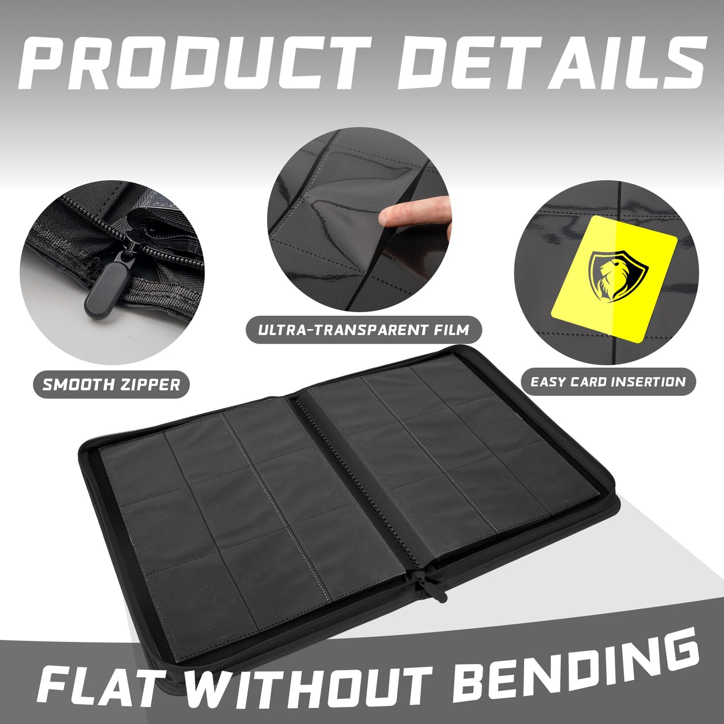 Trading Card Binder 9 Pocket, 360 Pockets Trading Card Holder Book, Premium PU Cover Zip Folder Binder, Side Loading Carrying Case Binder Album for TCG, MTG,Sports Cards, Game Cards (Black)