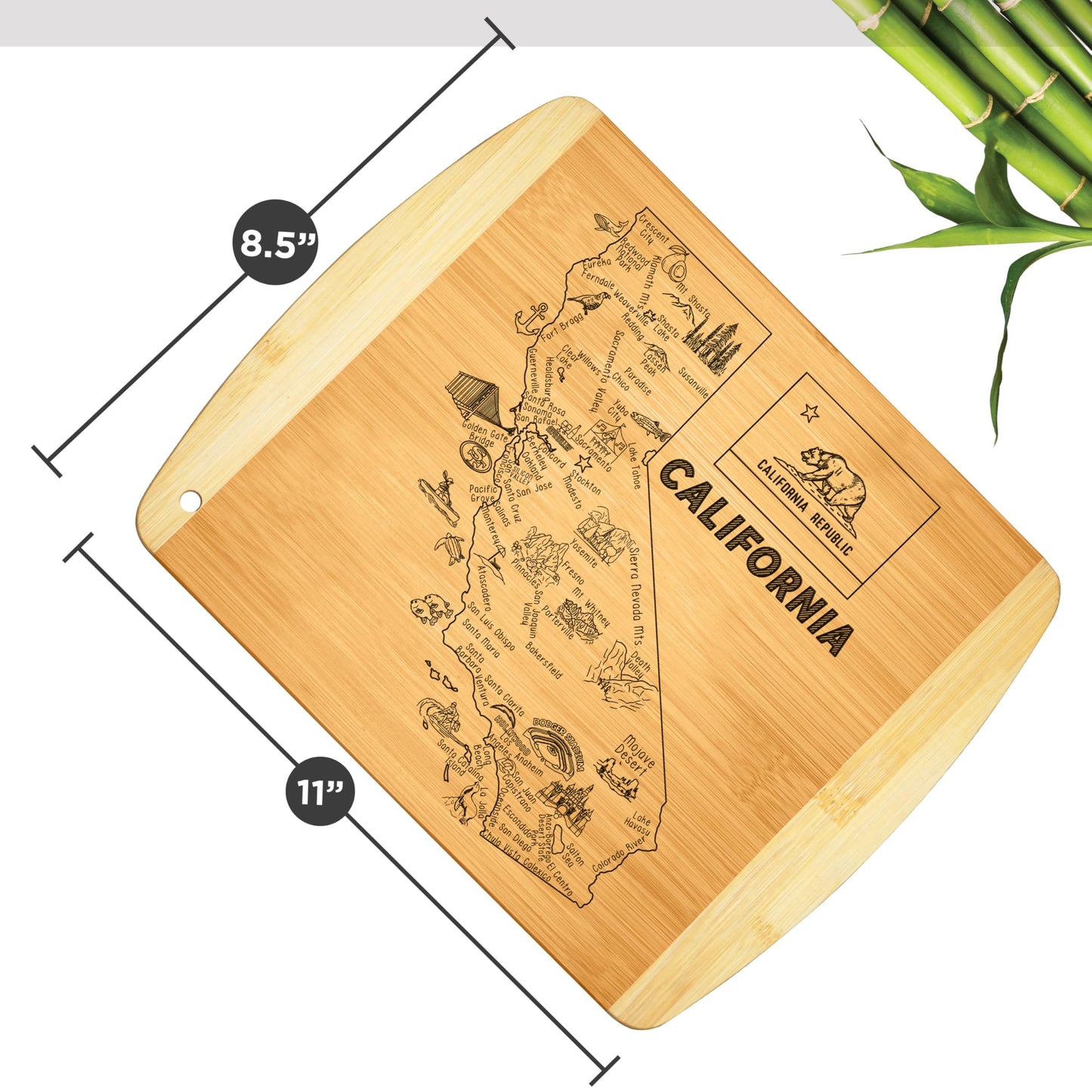 California State Map Cutting Board - Bamboo California Serving Board 11" x 8.5", Small Charcuterie Snack Board, California Housewarming Gift, CA Souvenir Kitchen Decor by Bambüsi