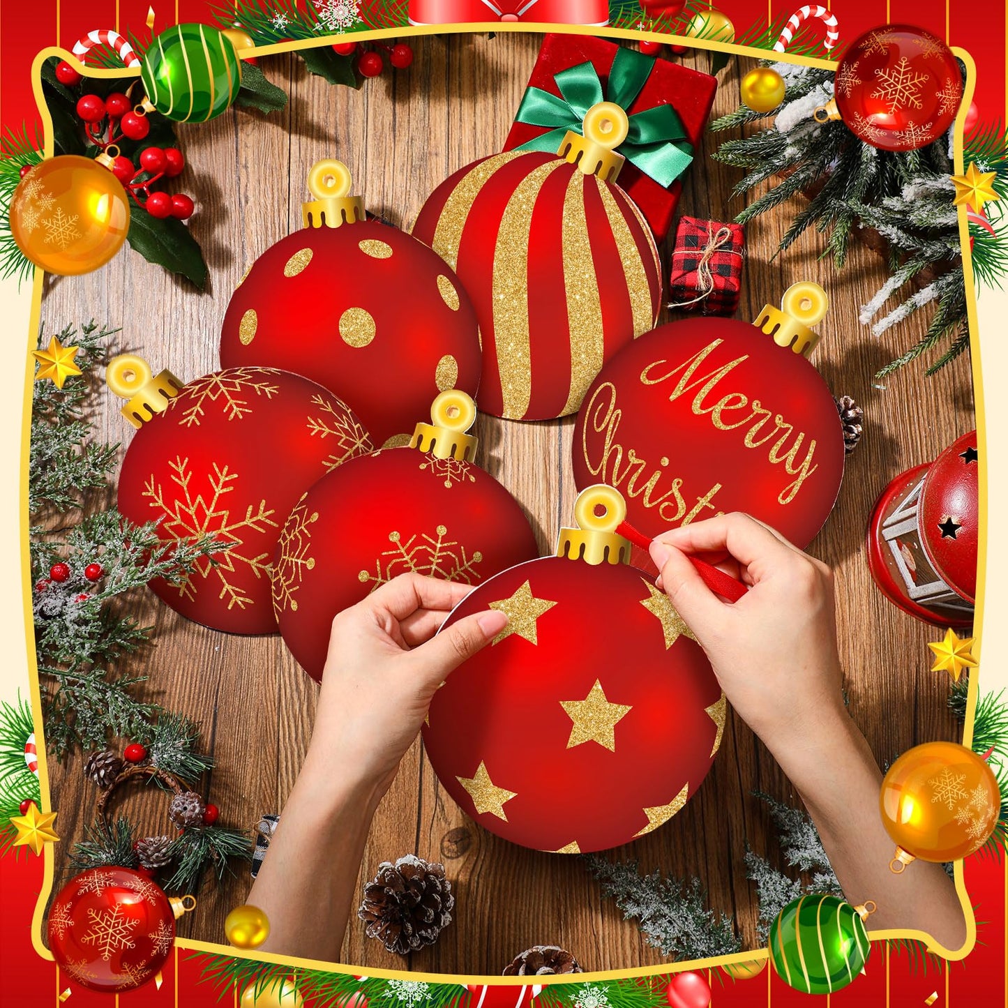 Huwena 24 Pcs Christmas Decorations Outdoor Christmas Hanging Ornaments Peppermint Candy Yard Signs Double Sided Lawn Decorations Peppermint Ornaments for Xmas(Red, Gold)