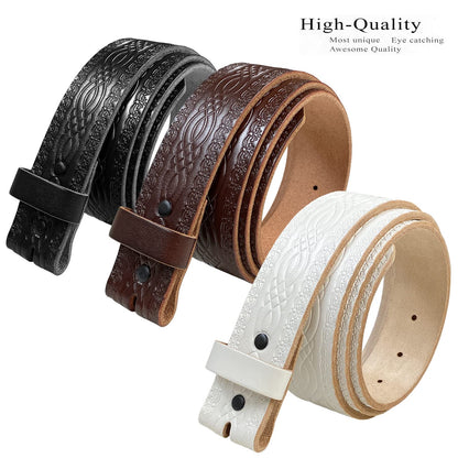 BS085 Genuine Full Grain Engraved Embossed Leather Belt Strap with Snaps on 1-1/2"(38mm) Wide (White, 42)