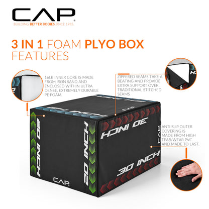 CAP Barbell 3-in-1 Foam Plyometric Jump Box – Adjustable Heights for Home Gym, HIIT, Step-Ups, Agility Drills & Strength Training