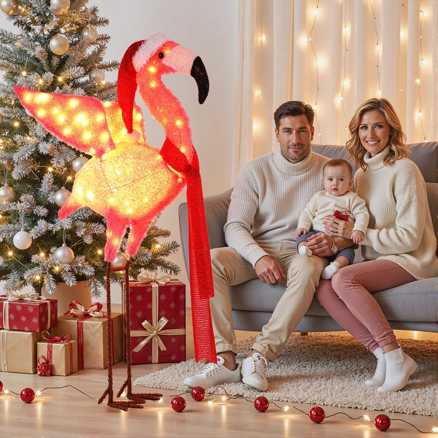 Christmas Flamingo Decorations Outdoor, Lighted Christmas Flamingo,Birthday Xmas Gifts for Women Mom,for Party Indoor, Outdoor, Yard, Garden,Holiday Season