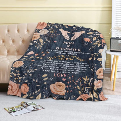 Mother's Day Fleece Blanket - 50x60in Mom from Daughter Birthday Heartfelt Message Floral Throw Blankets,Soft Cozy Lightweight, Ideal for Living Room Home Decor and Women Gifts