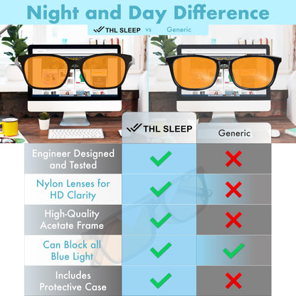 XL Orange Blue Light Blocking Glasses for Better Sleep - 99.5% Premium Acetate Computer Migraine Glasses for Men - Amber Tint Gaming Glasses - TV Blue Light Blockers Gamer Glasses for Eye Strain