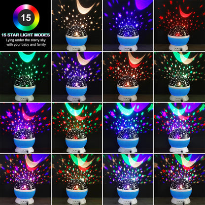 Votozi Night Light for Kids, Kids Night Light, Moon and Star Projector 360 Degree Rotation - 4 LED Bulbs 9 Light Color Changing with USB Cable, Unique Gift for Men Women Children