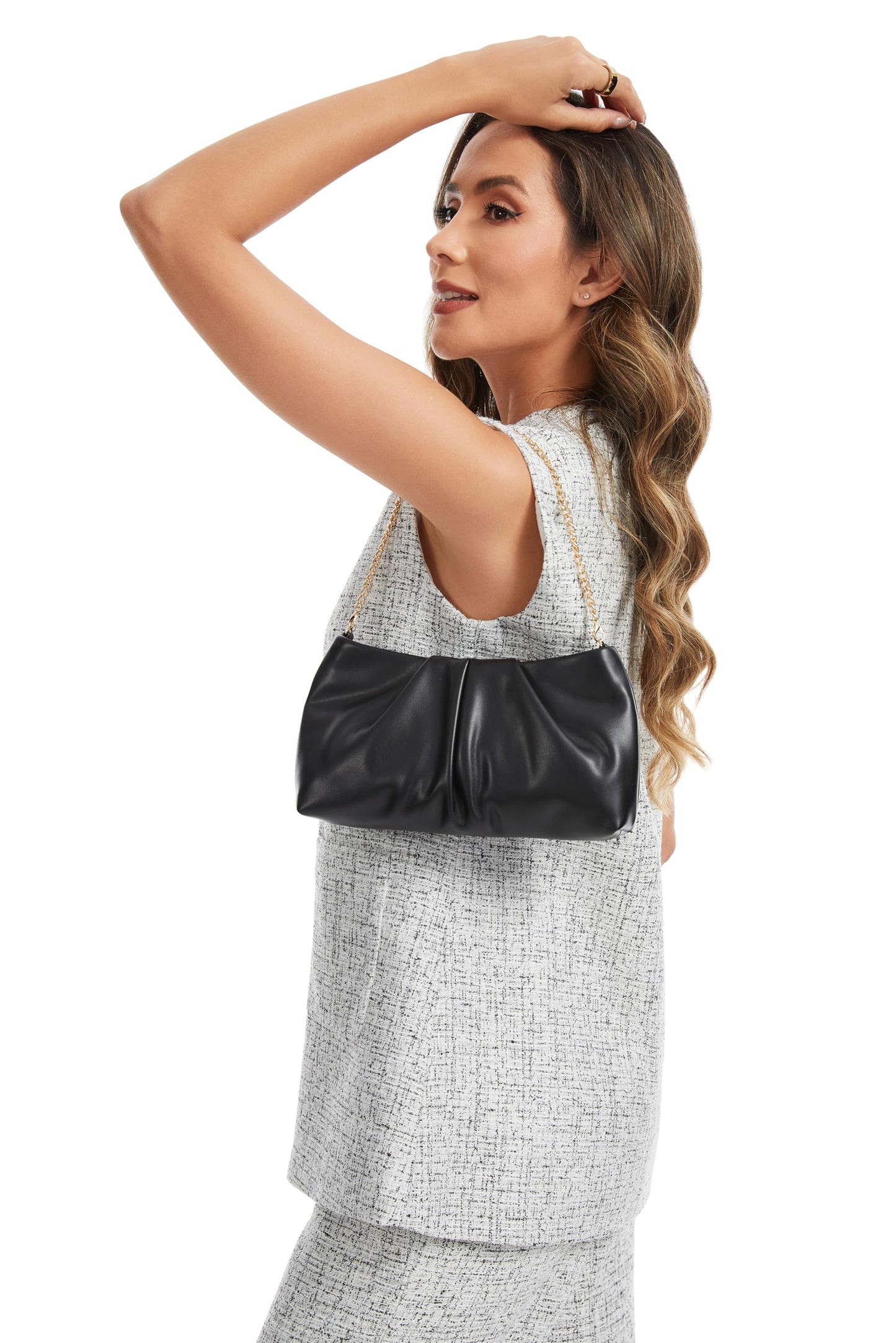 WHIMFINITY Pleated Clutch Purse for Women Evening Clutch Bag Formal Womens Purses for Wedding Dinner Dressy Party (Black)