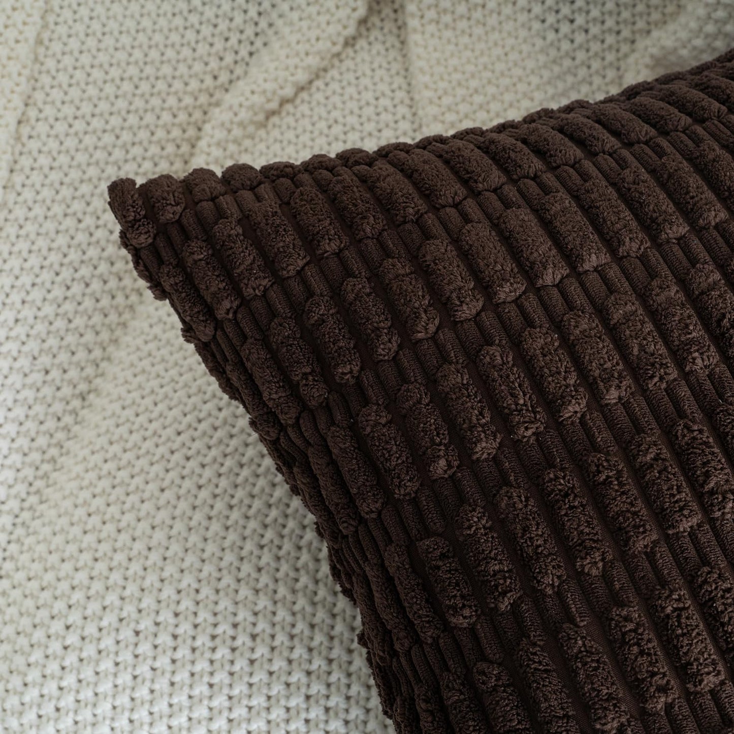 Smile of hope Pack of 2 Corduroy Decorative Throw Pillow Covers 18x18 Inch Soft Boho Striped Pillow Covers Modern Farmhouse Home Decor for Sofa Living Room Couch Bed Dark Brown