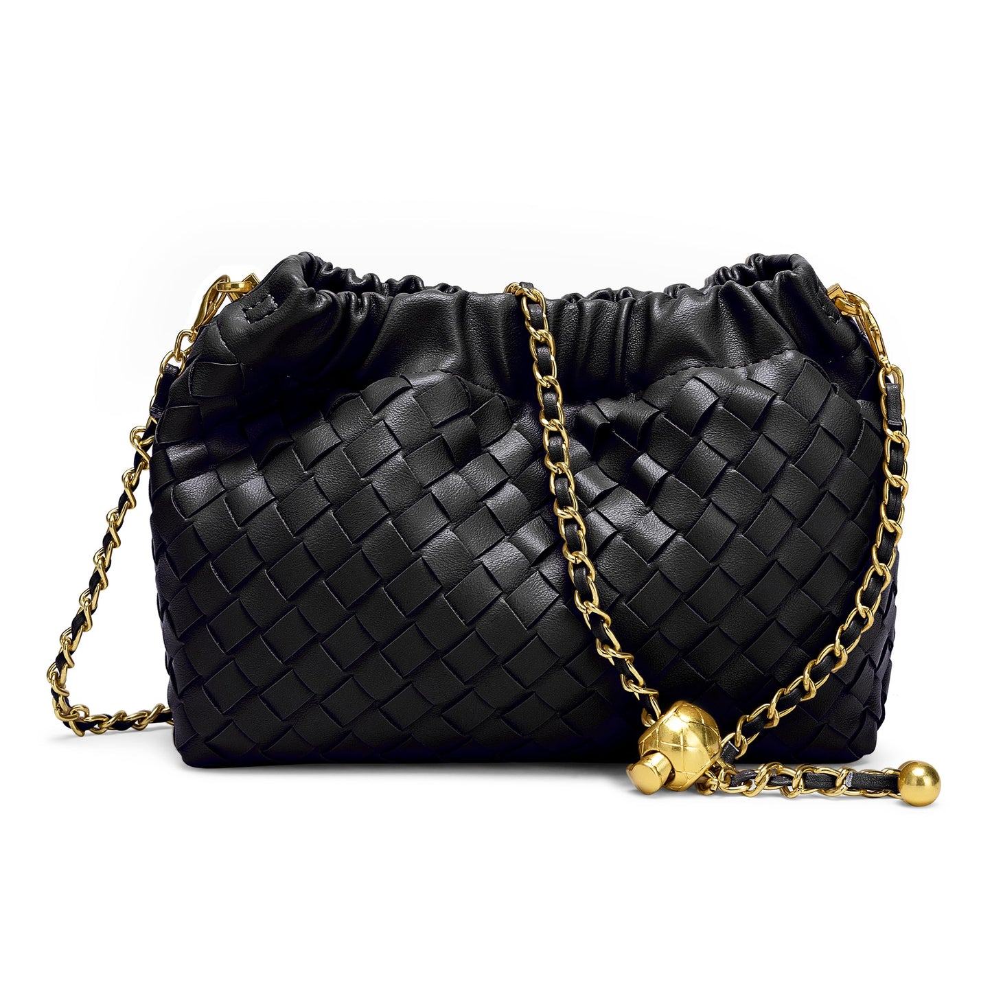 Joryin Woven Women's Crossbody Bag & Evening Purse, Trendy Dumpling Clutch & Hobo Cloud Shoulder Bag Trendy Dumpling Clutch Vegan Leather, Black