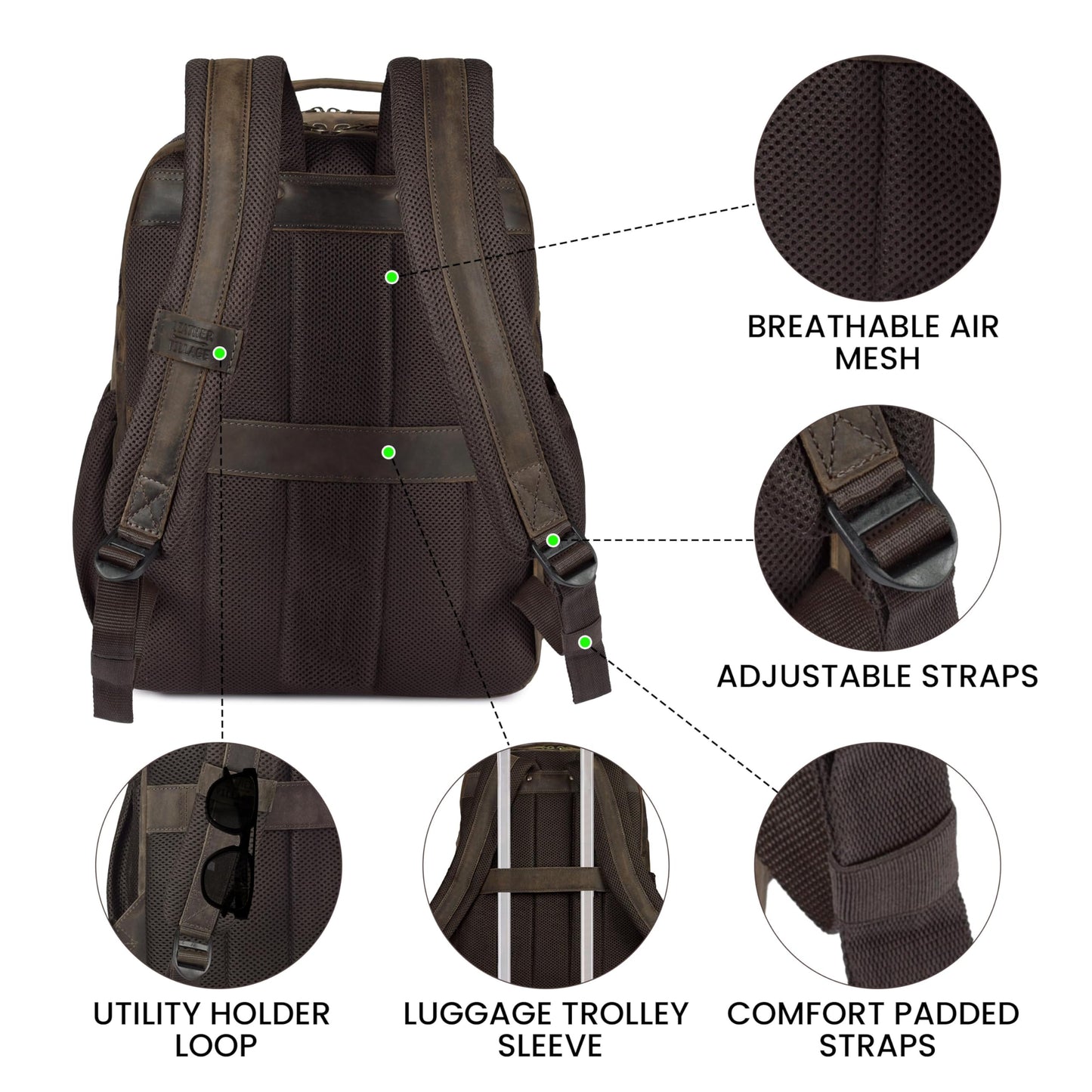 LEATHER VILLAGE Vintage Leather Laptop Backpack for Men & Women, Professional Business Bag Fits 17”- Laptop, Travel Hiking Daypack with Trolley Strap - Distressed Brown