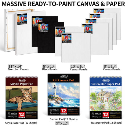 187Pcs Professional All-in-One Art Painting Kit with Aluminum & Beech Wood Easel, 96 Acrylic, Watercolor & Oil Paint Set, Complete Art Supplies Painting Set for Adults, Artists, Beginners