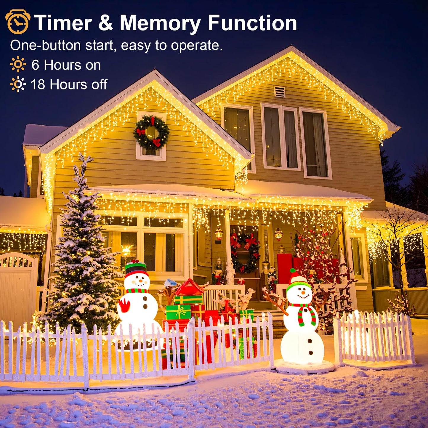 Einiiya Icicle Lights for Outside 33ft 400 LED Icicle Christmas Lights Outdoor 8 Modes with 75 Drops, Plug in Christmas Light for House Party Holiday Fence Xmas Outside Indoor Decorations, Warm White