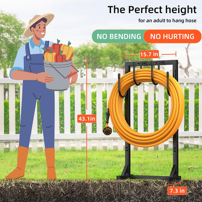Yumatum Garden Hose Holder Reel, Upgraded Metal Hose Reels Holds 150ft Hose with 4 Large hooks, Heavy Duty Freestanding Water Hose Holders, Detachable Hose Storage Hanger for Outside
