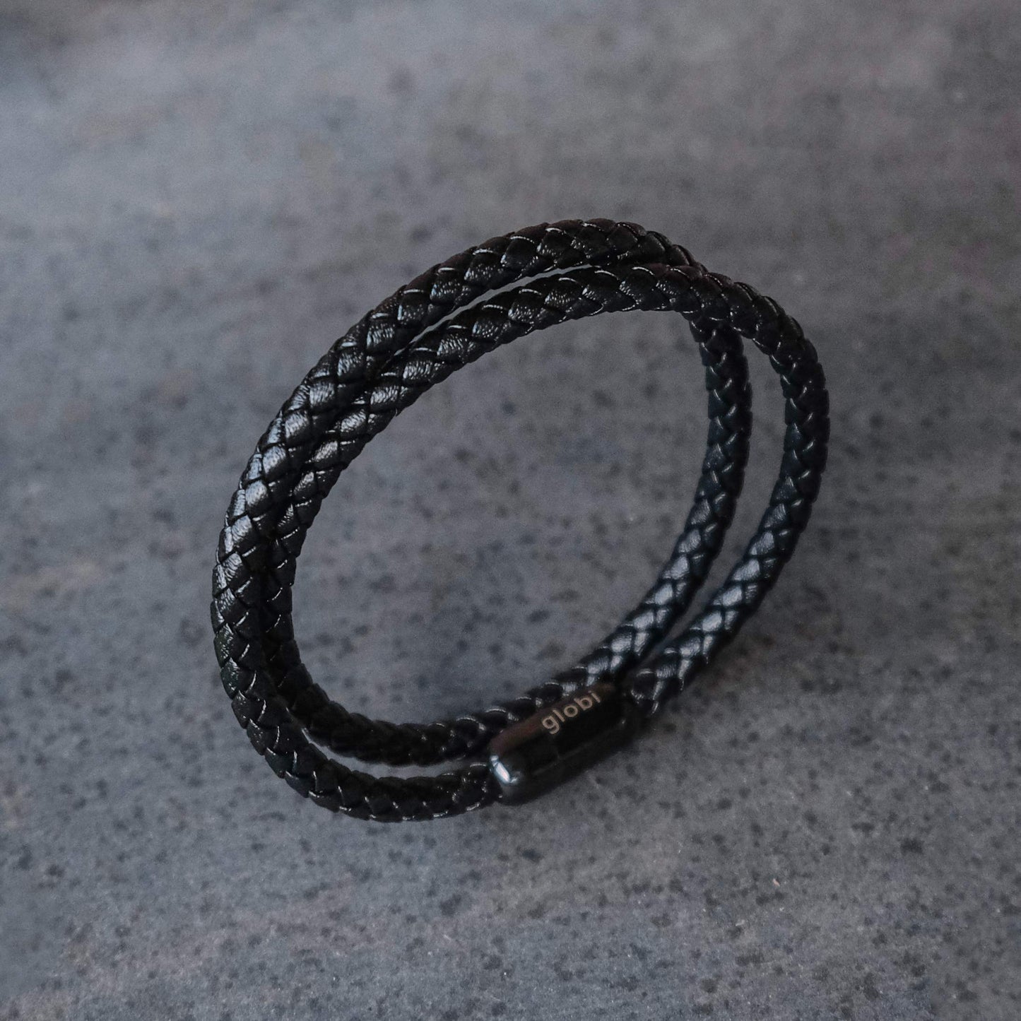 Globi Leather Bracelet For Men | Genuine Wrap Braided Leather Cuff Bangle Bracelet with Magnetic Stainless Steel Clasp For Men/Women (Black 7”)