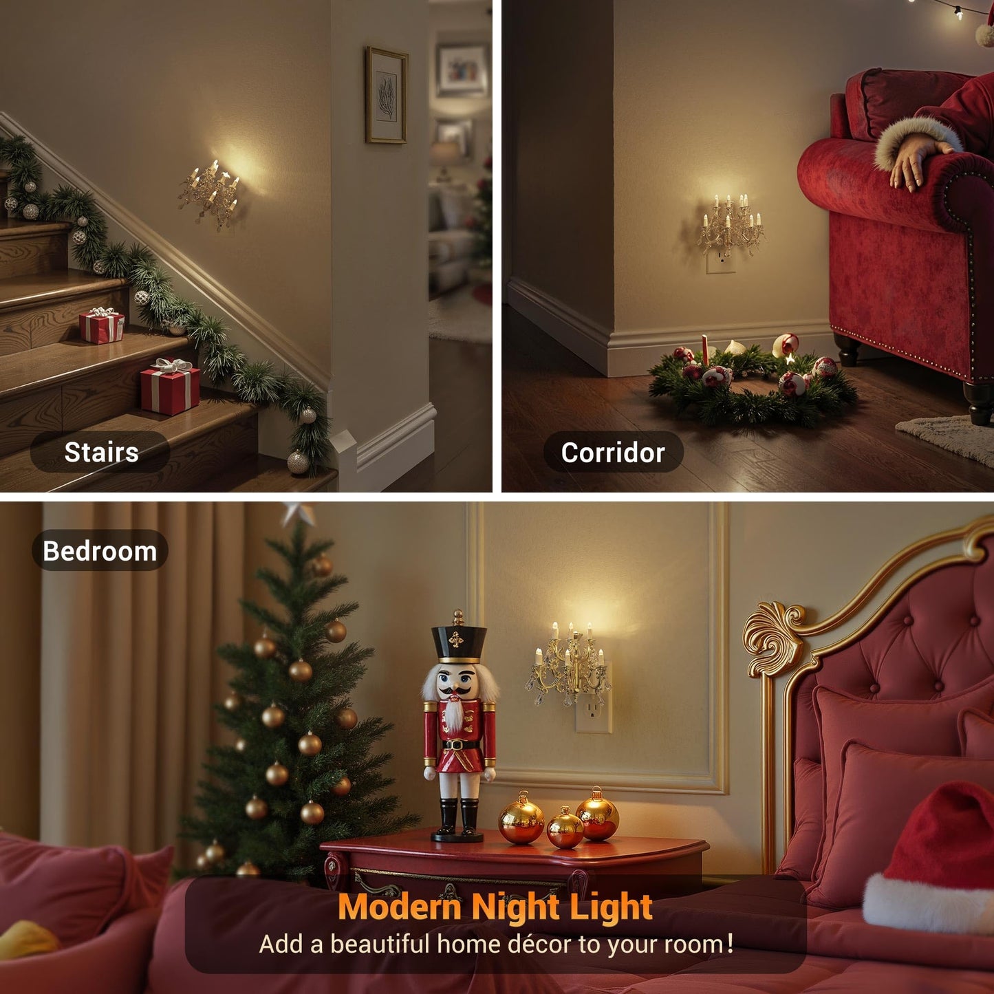 JandCase Night Lights Plug Into Wall,2 Pack Dimmable Warm White & Flame Effect Pendant Night Light, Dusk to Dawn Sensor, 180° Rotatable Plug, Nightlight for Home Bedroom Christmas Decor