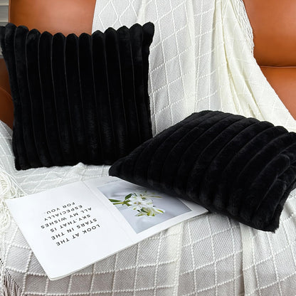 18x18 Throw Pillow Covers Set of 2, Decorative Faux Fur Covers for Bed, Couch Soft Fluffy Pillow Cover with Velvet Back for Living Room, Neutral Home Décor Accent for Sofa - Black