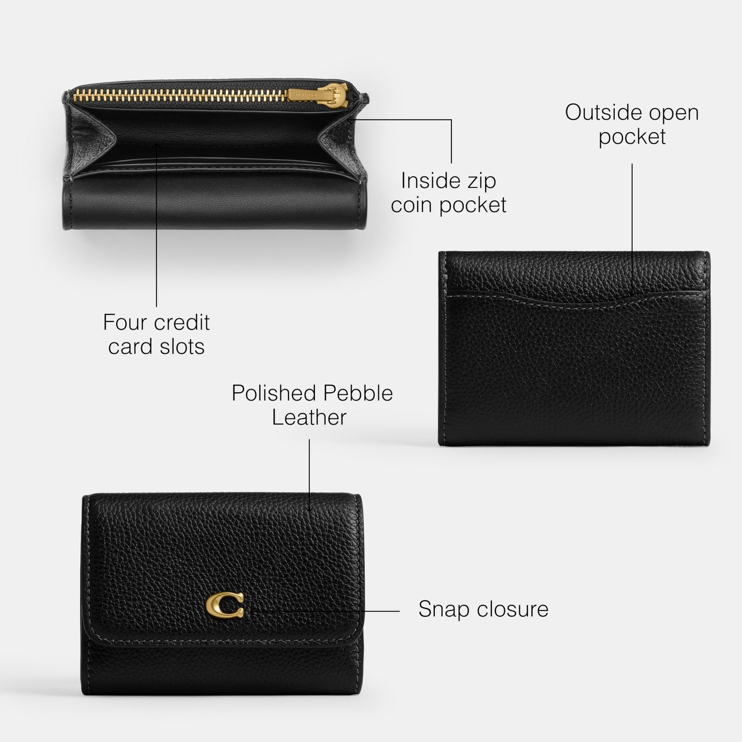 COACH Polished Pebble Leather Essential Flap Card Case