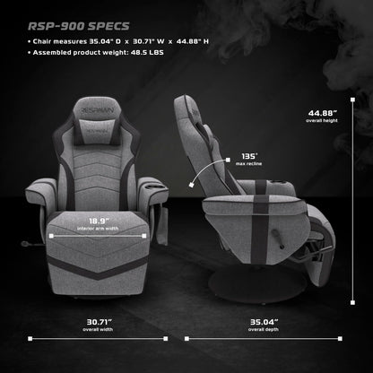 RESPAWN 900 Gaming Chair - Video Games Console Recliner, Computer Chair With Adjustable Leg Rest, Cupholder, and Footrest - Gray Fabric