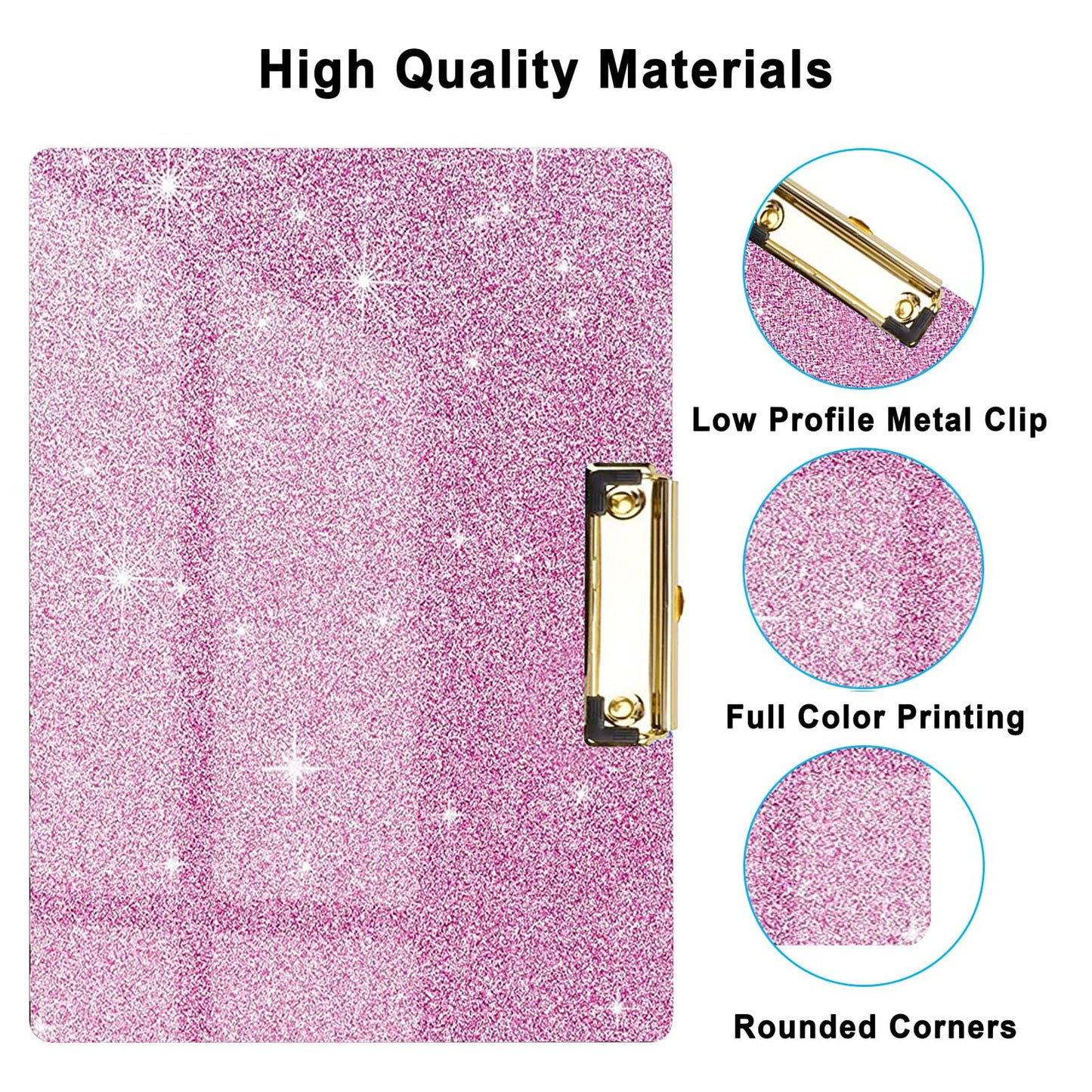 Glitter Acrylic Clipboard Horizontal, A4 Letter Standard Size, Cute Clipboards with Low Profile Clip for Drawing, Office Art Supplies - Warm Pink（9" x 12.5"）