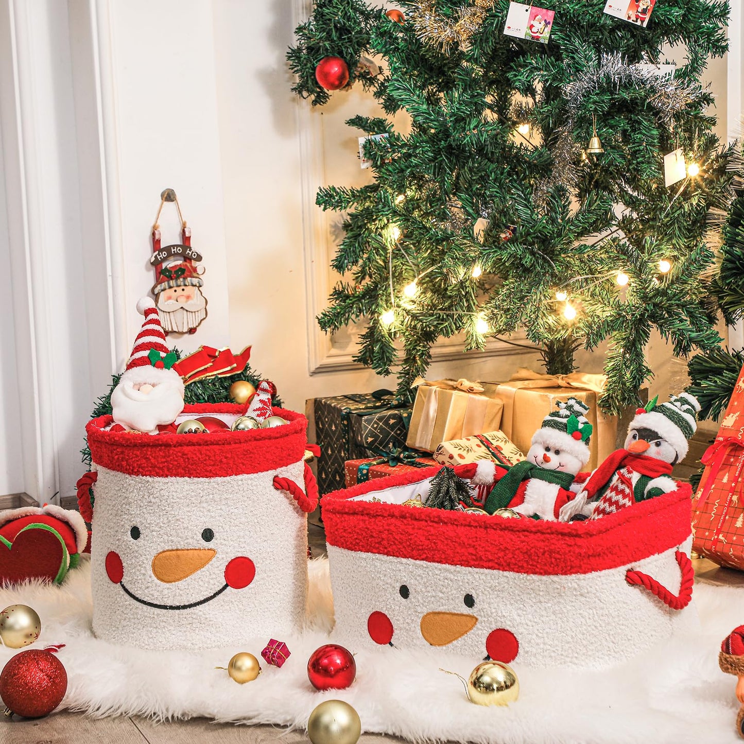 INough Christmas Gift Basket, Large Red Collapsible Storage Basket with Handles, Empty Holiday Basket for Gifts, Blankets, Baby Items and Home Christmas Decorations