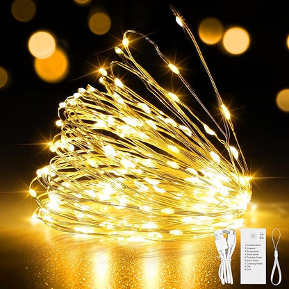 Mlambert 16.4FT LED Fairy Lights Battery Operated with Timer, Rechargeable Mini Twinkle Lights for Christmas Decor Holiday Party,1 Pack, Warm White