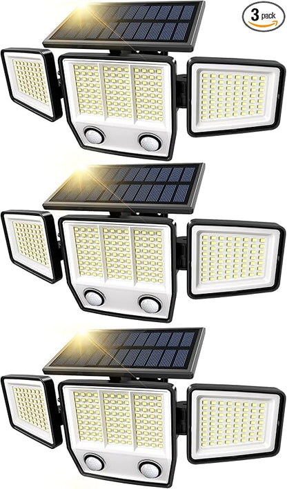 Solar Motion Sensor Outdoor Lights Waterproof - 3000LM 3 Modes Security Lights Outdoor 270° Illumination IP65 LED Solar Flood Wall Light for Garden Yard Patio Pathway (Modern, 3)