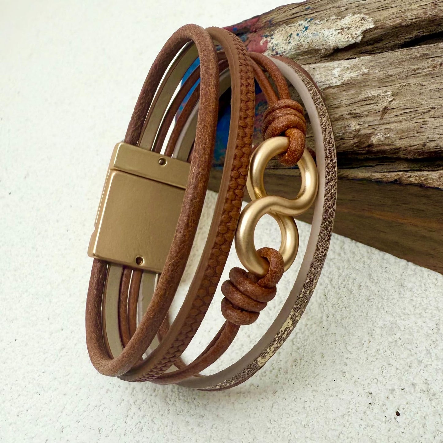 YYWANGART Infinity Leather Bracelet Bangle Multi-layer Brown Leather Wrap Bracelet Gold Infinity Symbol Bracelet for Women Christmas Gift
