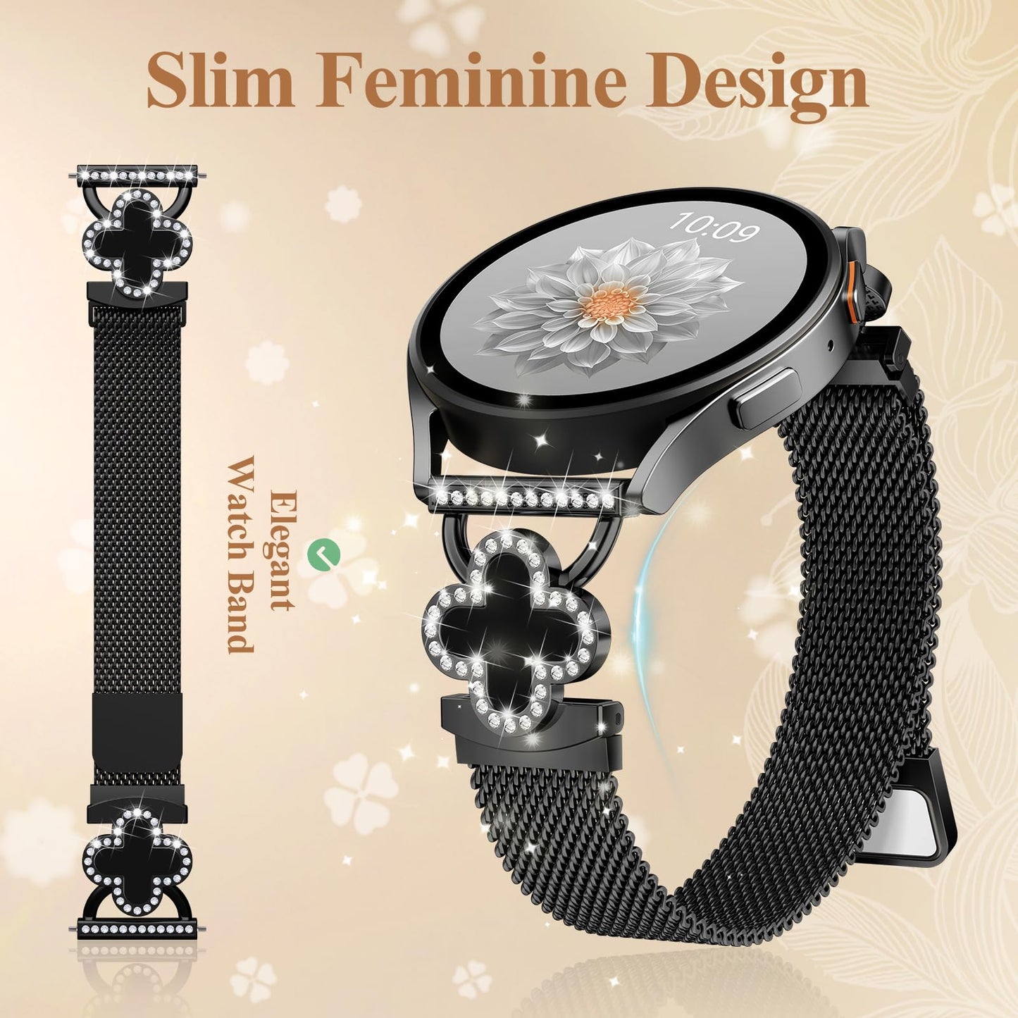 Slim Metal Bands for Samsung Galaxy Watch 7 Band 40mm 44mm,Galaxy Watch 6 5 4 FE Band/5 Pro/6 4 Classic/Active 2,20mm Milanese Magnetic Strap Dressy Wristband for Samsung Watch Bands for Women