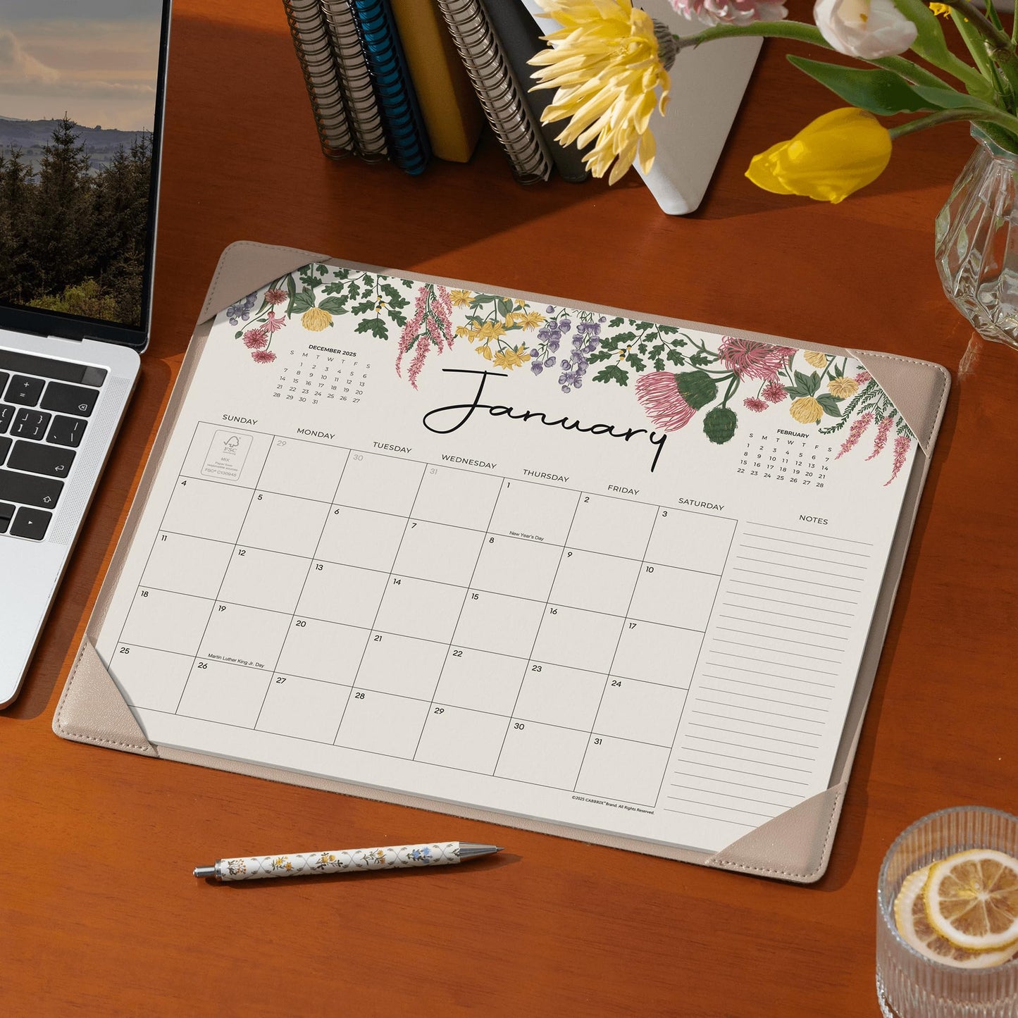 Cabbrix Desk Calendar 2026 with Desktop Mat, Desk Pad Calendar 15"x 12" From January 2026 to June 2027, Desk Calendar for Home Office and School, Easy Planning, Apricot