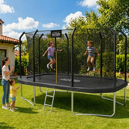AOTOB 8×14 FT Rectangle Trampoline - Perfect Outdoor Trampoline for Kids - Gymnastics Style Tranpoline with Enclosure Net - Supports Up to 440 lbs(Black)