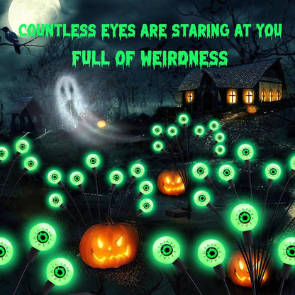 ASMAD Halloween Decorations Outdoor Solar Scary Eyeball Lights, 8Pack 64LEDs Green Eyeball Swaying Firefly Light, Waterproof Halloween Path Lights for Garden/Yard/Patio/Party Decor