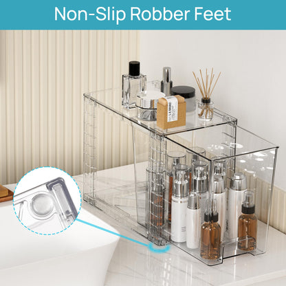 Vtopmart 4Pack Large Stackable Kitchen Pantry Storage Drawers, Clear Organizer Bins with Handles, Acrylic Drawer Organizers for Kitchen Pantry, Bathroom Undersink, Cabinet Organization and Storage