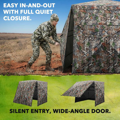Hunting Blind 360 See Through Ground Blind for Turkey & Deer Hunting, 2-3 Person Pop Up Camouflage Tent