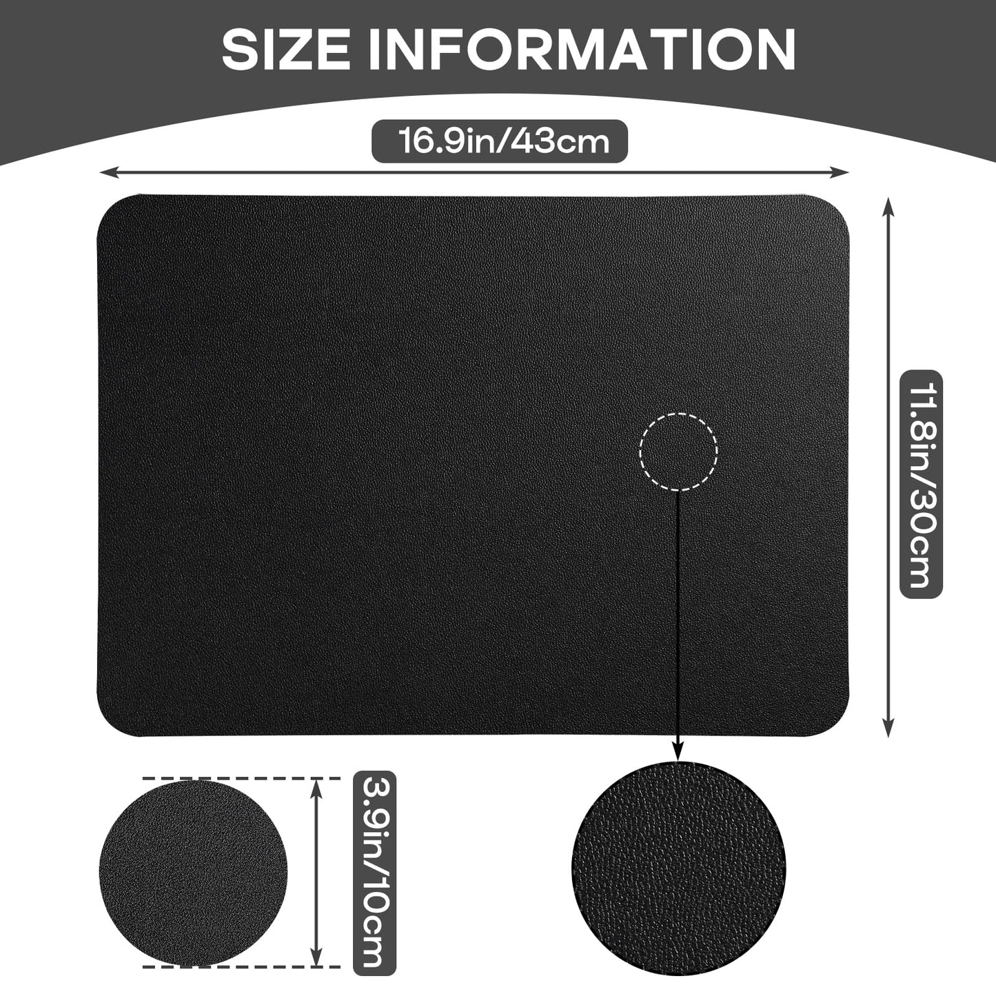 APLKER Vinyl Placemats Set of 6, Waterproof Faux Leather Heat Resistant Kitchen Place Mats, Wipeable Dining Table Place Mats and Coasters for Kitchen, Dining, Decor, Outdoor (Black)