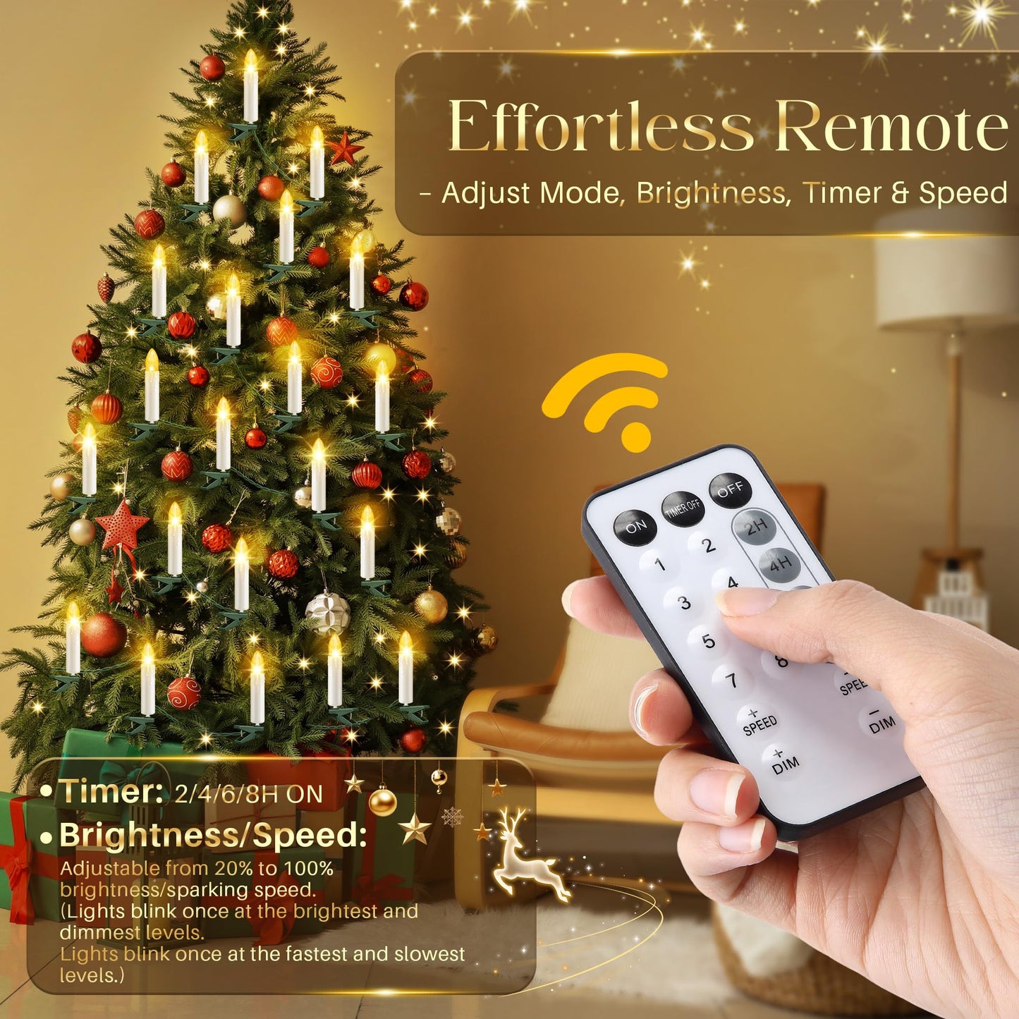 ElectricWise Christmas Tree Clip on Flameless LED Candle String Lights, White Candle with Clips & Remote Control & 8 Modes & Timer, Battery Operated, for Wedding & Holiday Decoration(10 Lights)
