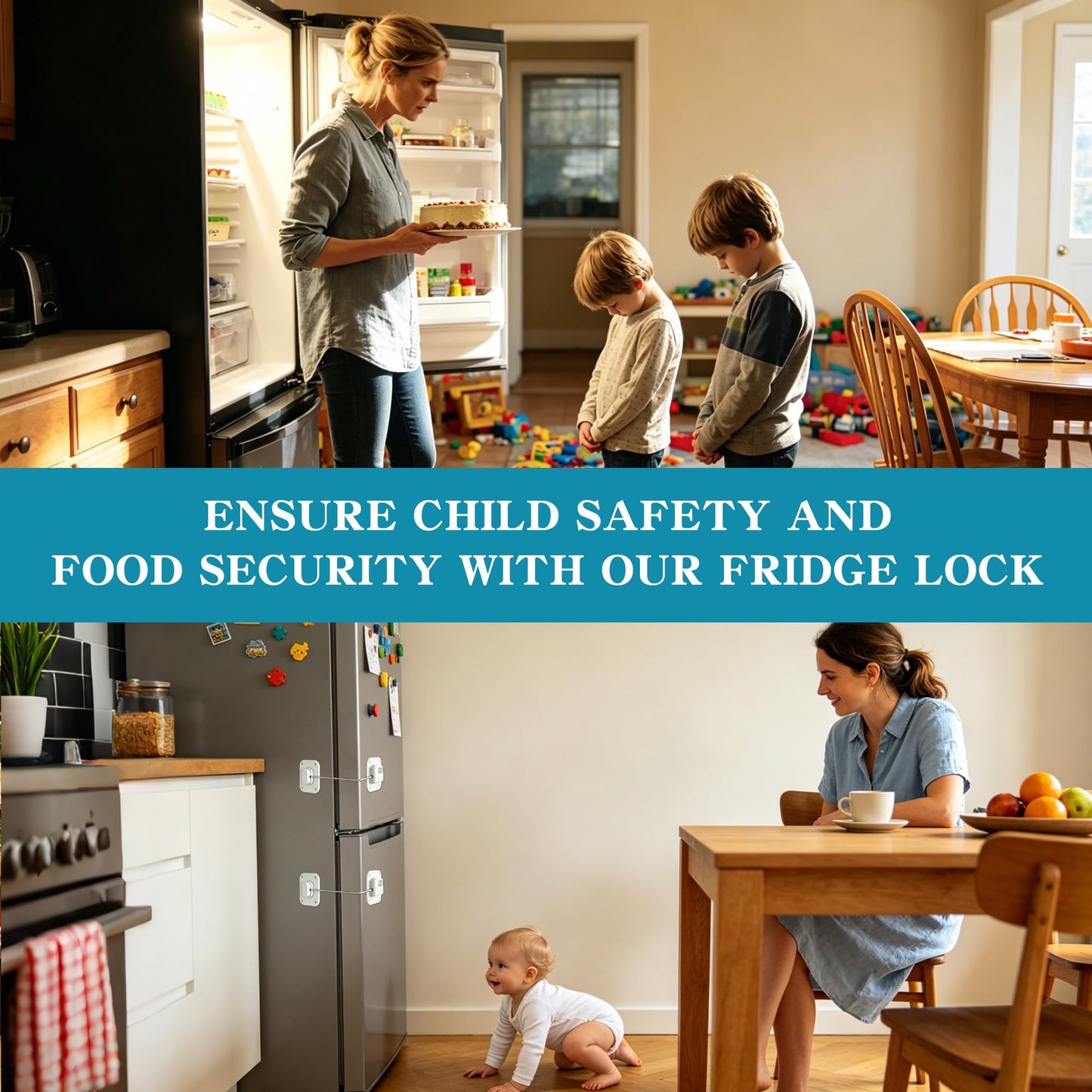 Refrigerator Lock,Fridge Locks for Kids,Freezer Lock with Combination for Refrigerators,Drawers,Cabinets,Closets,Lockers and More,Safety Portable No Keys Needed & Easy to Install White 2-Pack
