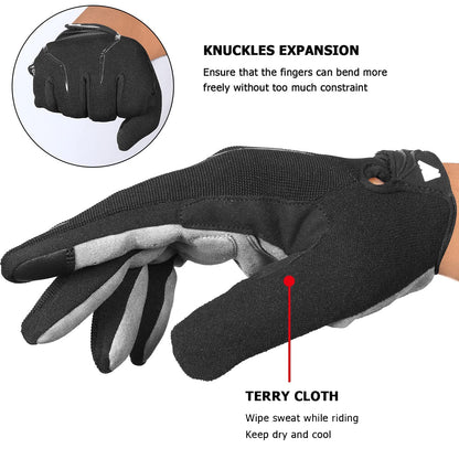 WESTWOOD FOX Cycling Bike Gloves for Men Full Finger BMX Biking Mountain for Grips - Bicycle Touchscreen MTB Gloves Padded Anti-Slip Riding Women Wheelchairs Road Cycling (Black, M)