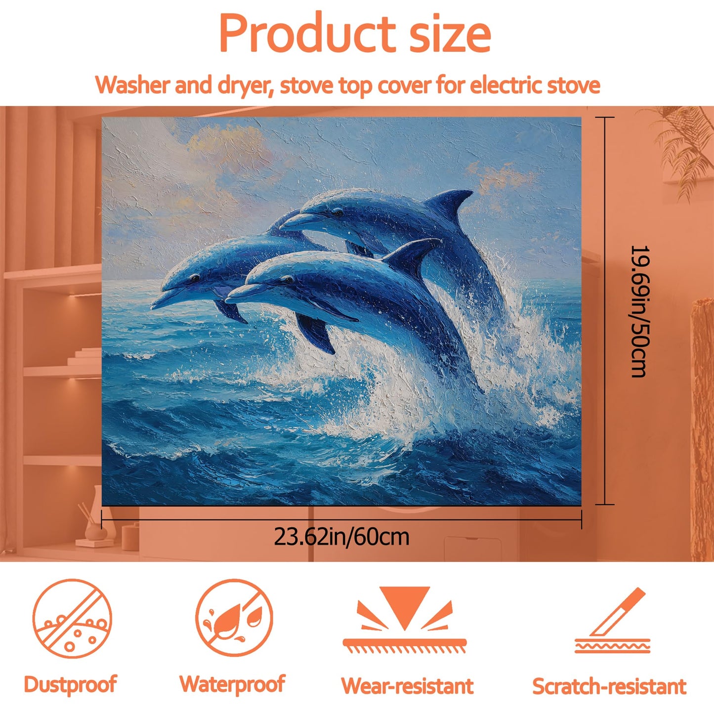 Blue Jumping Dolphins Washer and Dryer Covers for the Top,Washing Machine Dust Cover Pad Anti-slip Absorbent Protector Mat for Washer Dryer Home Decor,23.6"x19.7"