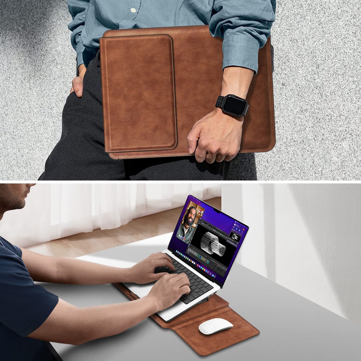 Fintie Sleeve Case for MacBook Neo 13 Inch, MacBook Air 13.6/13.3 Inch, MacBook Pro 13 Inch, Other Up to 13" Laptop Tablet – Slim Bag Cover with Stand, Synthetic Leather, Magnetic Closure, Brown
