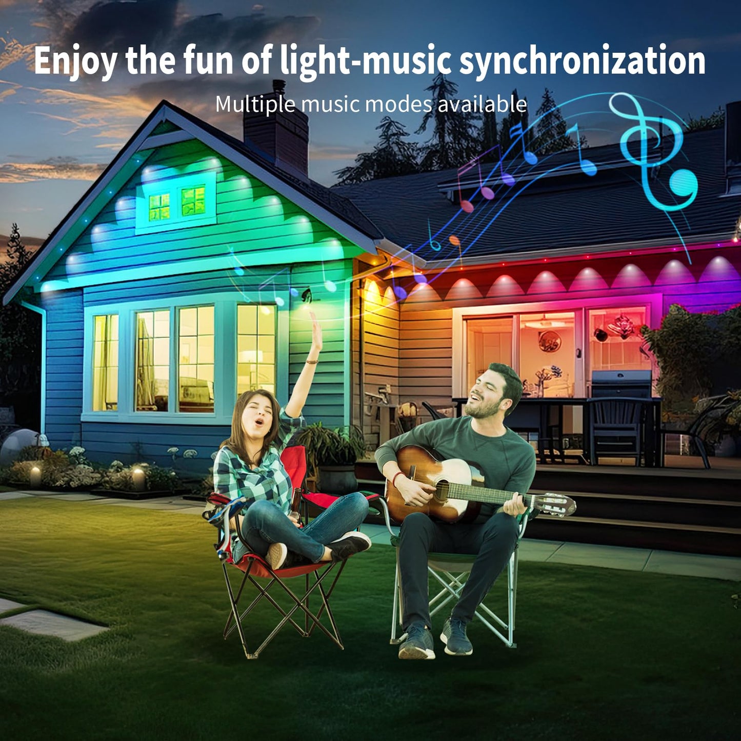 MILADALED Permanent Outdoor Lights RGB Smart IC 200FT/100LEDs Decor IP68 Waterproof Music Sync with Remote&APP Control Suitable for Holiday Decoration Christmas Lights Garden Party Decor Deck
