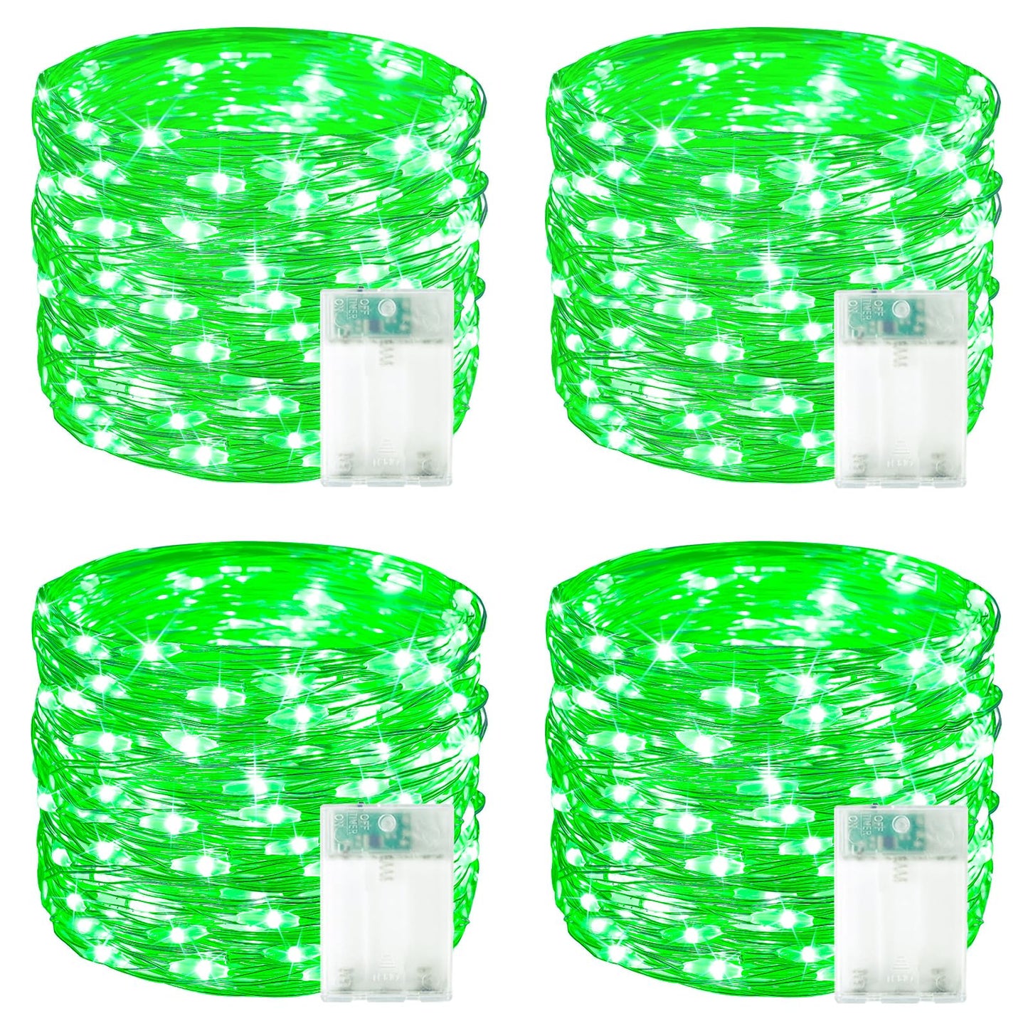 4 Pack 60 LED Fairy Lights Battery Operated with Timer, 20FT Waterproof String Lights Indoor Outdoor, Cuttable Battery Light for Home Bedroom Wedding DIY Centerpiece Christmas Decorations (Green)